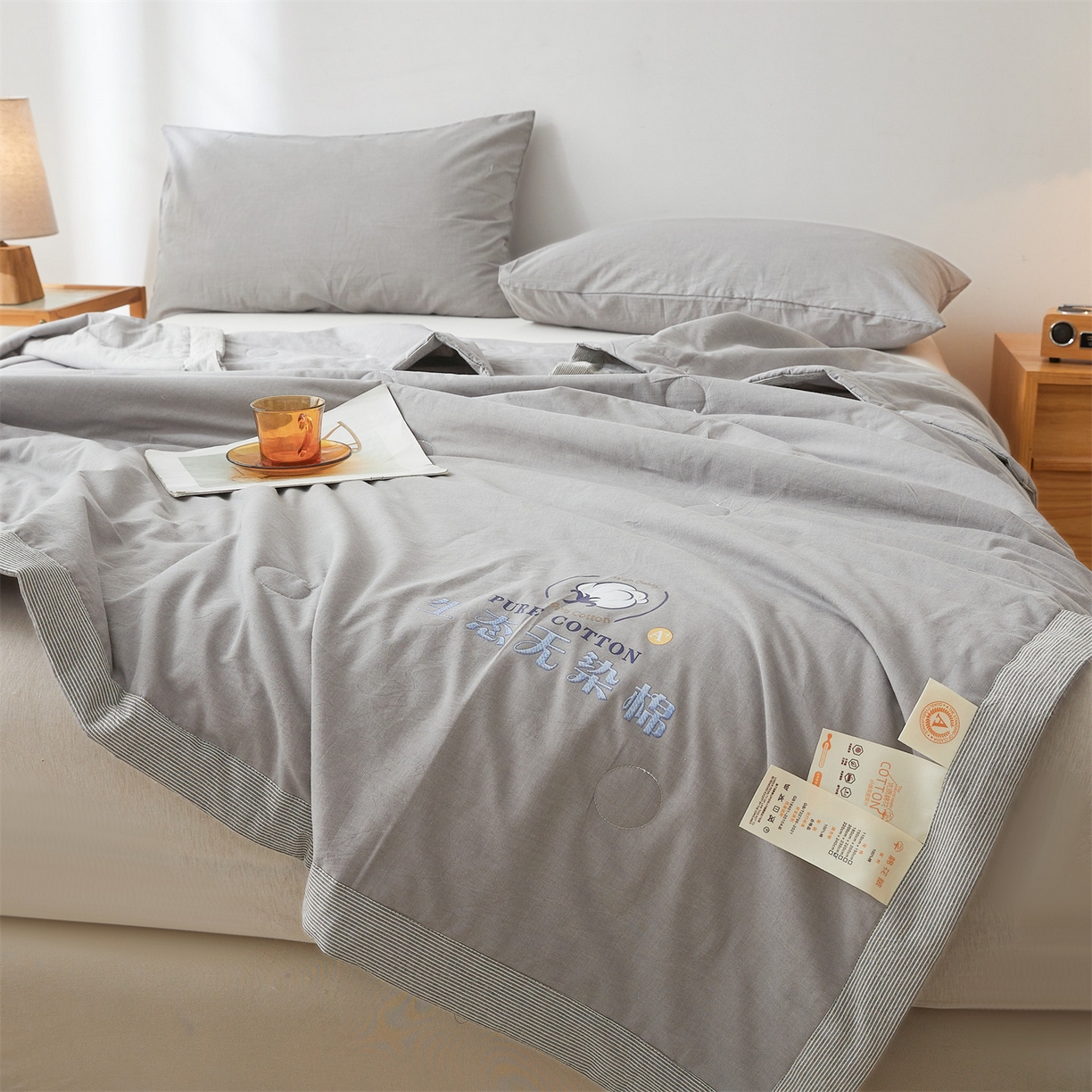 91家纺网 家纺一手货源 找家纺 招财星家纺 2026新款棉花夏被无印风纯色新疆棉夏凉被空调被棉花夏被棉花被子百分百新疆棉（带质检报告买家秀） 沐槿-浅灰