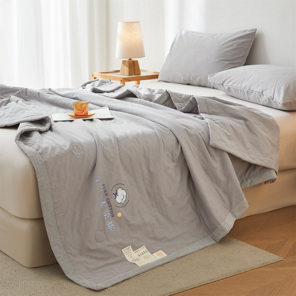 91家纺网 家纺一手货源 找家纺 招财星家纺 2026新款棉花夏被无印风纯色新疆棉夏凉被空调被棉花夏被棉花被子百分百新疆棉（带质检报告买家秀） 沐槿-浅灰