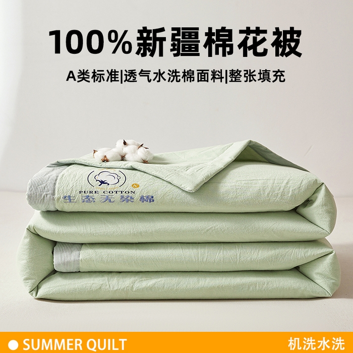 招财星家纺 2026新款棉花夏被无印风纯色新疆棉夏凉被空调被棉花夏被棉花被子百分百新疆棉（带质检报告买家秀） 沐槿-浅绿