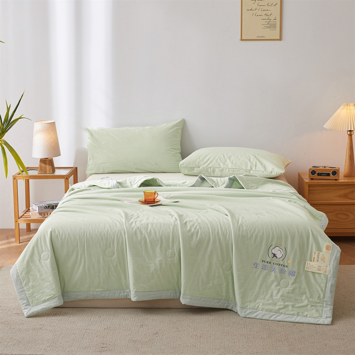 91家纺网 家纺一手货源 找家纺 招财星家纺 2026新款棉花夏被无印风纯色新疆棉夏凉被空调被棉花夏被棉花被子百分百新疆棉（带质检报告买家秀） 沐槿-浅绿