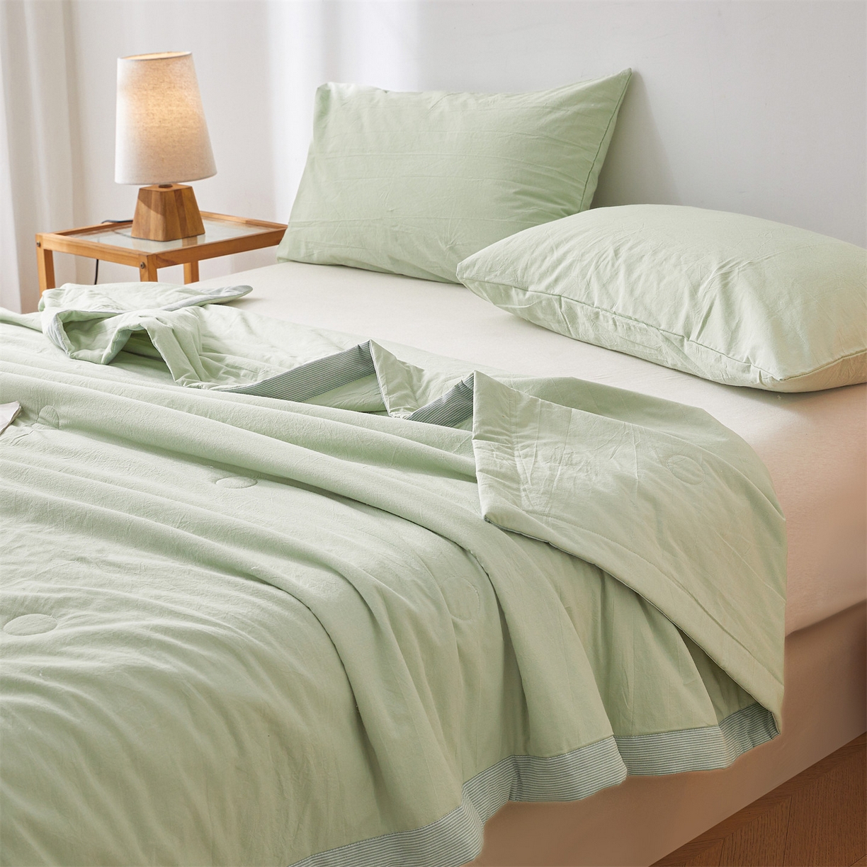 91家纺网 家纺一手货源 找家纺 招财星家纺 2026新款棉花夏被无印风纯色新疆棉夏凉被空调被棉花夏被棉花被子百分百新疆棉（带质检报告买家秀） 沐槿-浅绿