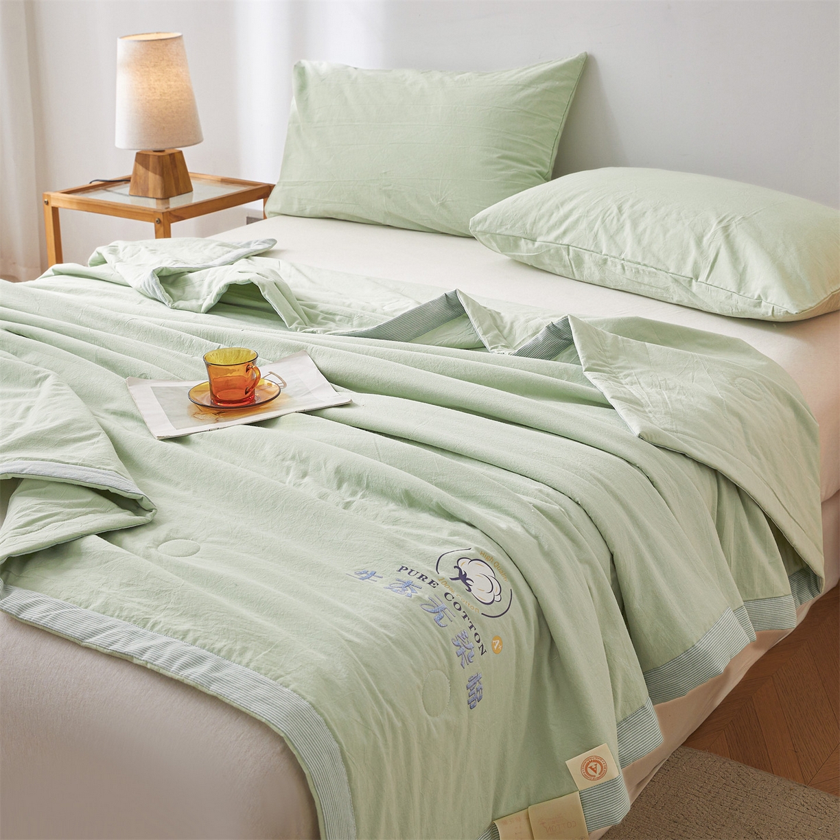91家纺网 家纺一手货源 找家纺 招财星家纺 2026新款棉花夏被无印风纯色新疆棉夏凉被空调被棉花夏被棉花被子百分百新疆棉（带质检报告买家秀） 沐槿-浅绿