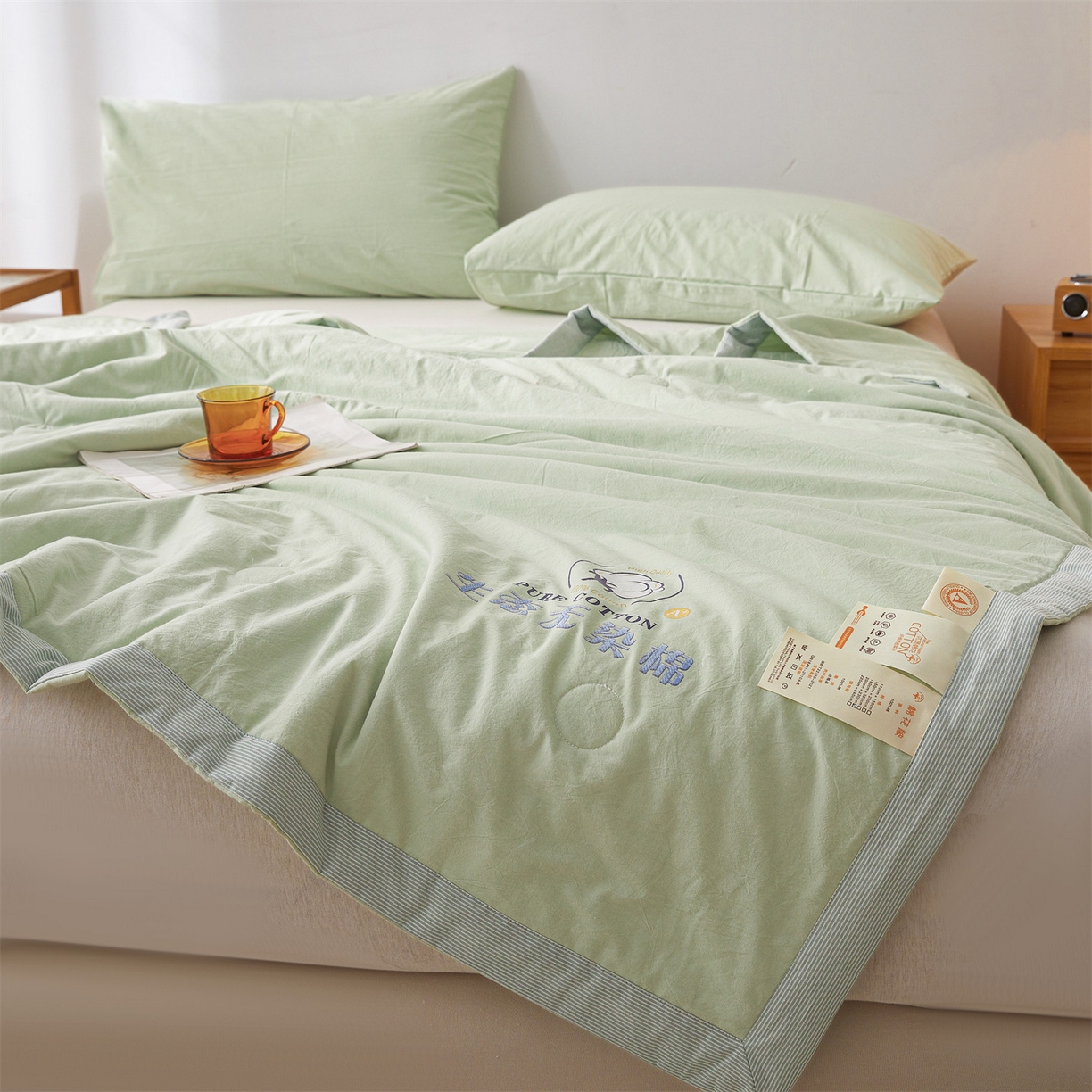 91家纺网 家纺一手货源 找家纺 招财星家纺 2026新款棉花夏被无印风纯色新疆棉夏凉被空调被棉花夏被棉花被子百分百新疆棉（带质检报告买家秀） 沐槿-浅绿
