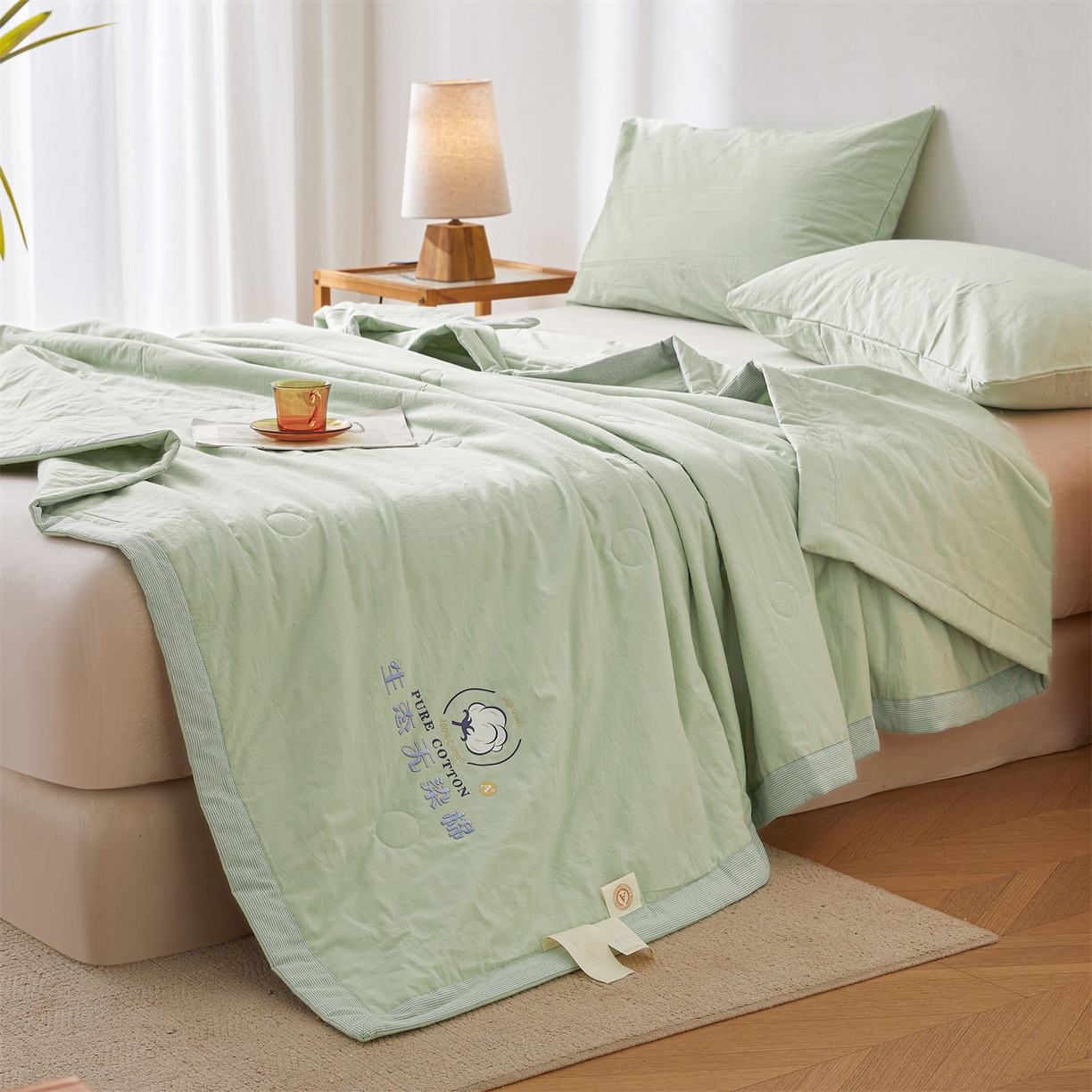 91家纺网 家纺一手货源 找家纺 招财星家纺 2026新款棉花夏被无印风纯色新疆棉夏凉被空调被棉花夏被棉花被子百分百新疆棉（带质检报告买家秀） 沐槿-浅绿