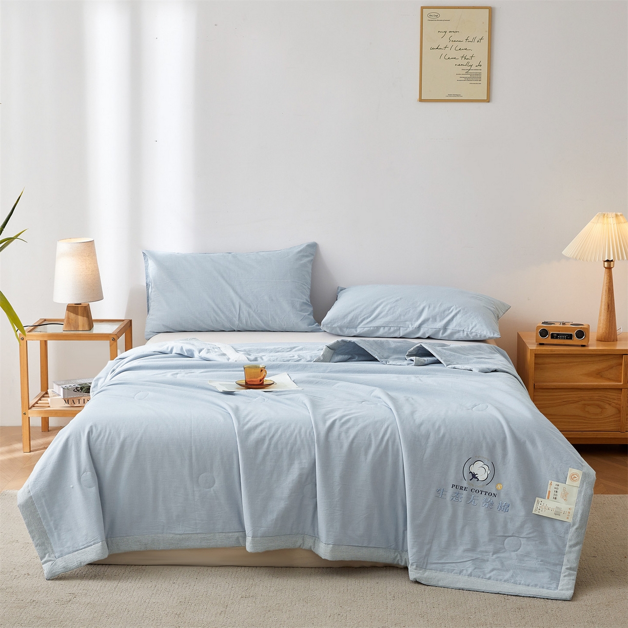 91家纺网 家纺一手货源 找家纺 招财星家纺 2026新款棉花夏被无印风纯色新疆棉夏凉被空调被棉花夏被棉花被子百分百新疆棉（带质检报告买家秀） 沐槿-雾霾蓝