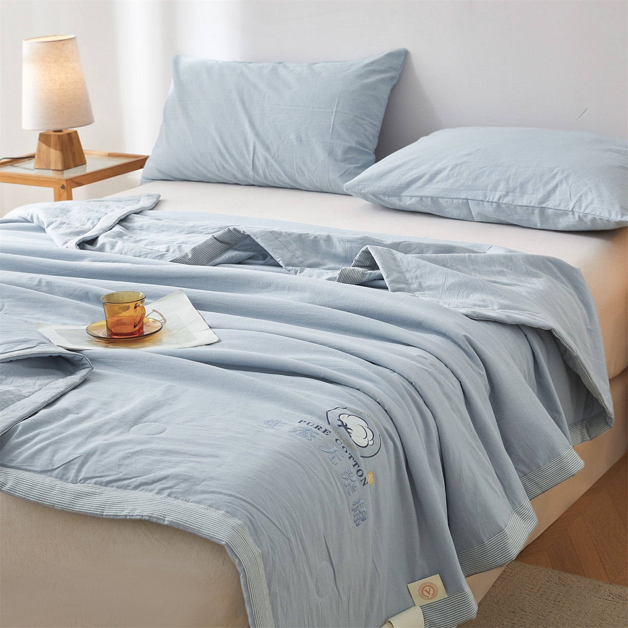 91家纺网 家纺一手货源 找家纺 招财星家纺 2026新款棉花夏被无印风纯色新疆棉夏凉被空调被棉花夏被棉花被子百分百新疆棉（带质检报告买家秀） 沐槿-雾霾蓝