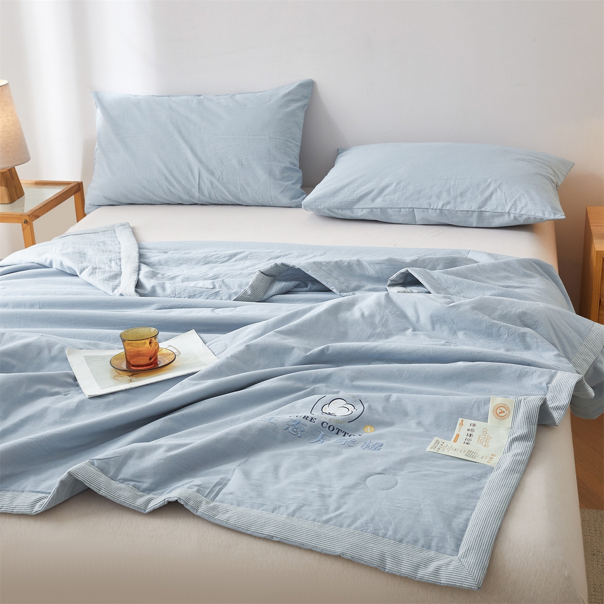 91家纺网 家纺一手货源 找家纺 招财星家纺 2026新款棉花夏被无印风纯色新疆棉夏凉被空调被棉花夏被棉花被子百分百新疆棉（带质检报告买家秀） 沐槿-雾霾蓝