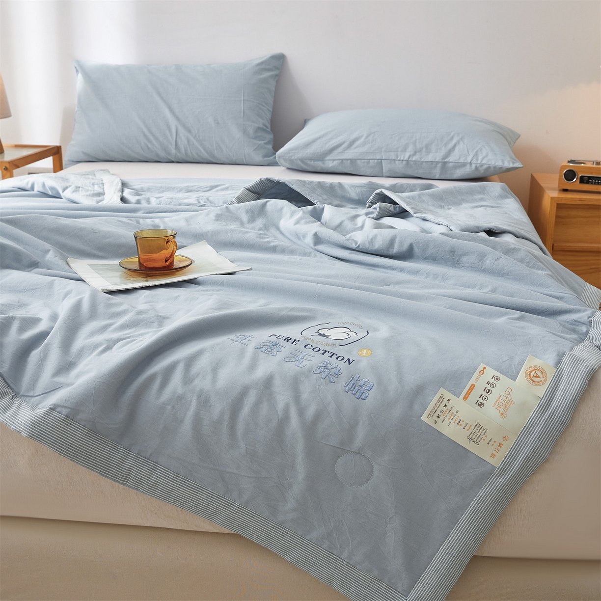 91家纺网 家纺一手货源 找家纺 招财星家纺 2026新款棉花夏被无印风纯色新疆棉夏凉被空调被棉花夏被棉花被子百分百新疆棉（带质检报告买家秀） 沐槿-雾霾蓝