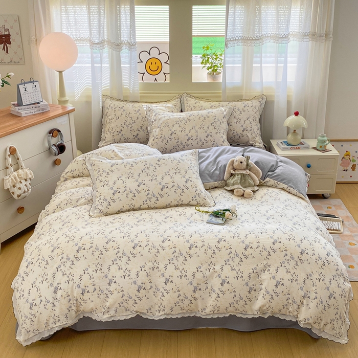 91家纺网 家纺一手货源 找家纺 豫见家纺 2026新款A类仿棉云感纱花边四件套 年华