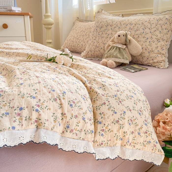 91家纺网 家纺一手货源 找家纺 豫见家纺 2026新款A类仿棉云感纱花边四件套 暗香