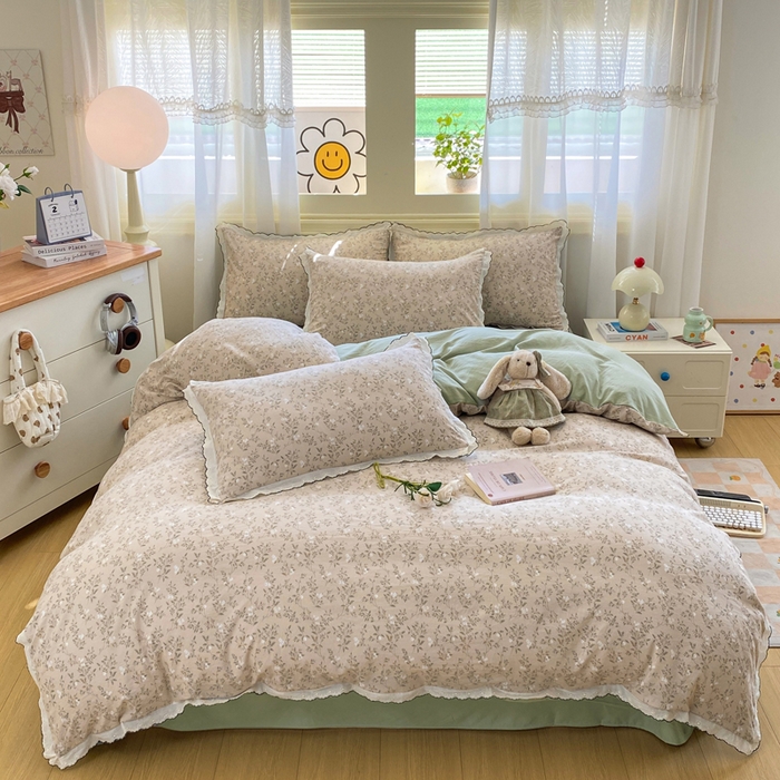 91家纺网 家纺一手货源 找家纺 豫见家纺 2026新款A类仿棉云感纱花边四件套 春风里