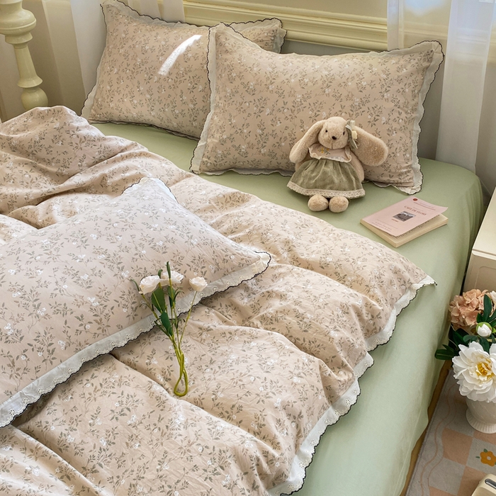 91家纺网 家纺一手货源 找家纺 豫见家纺 2026新款A类仿棉云感纱花边四件套 春风里