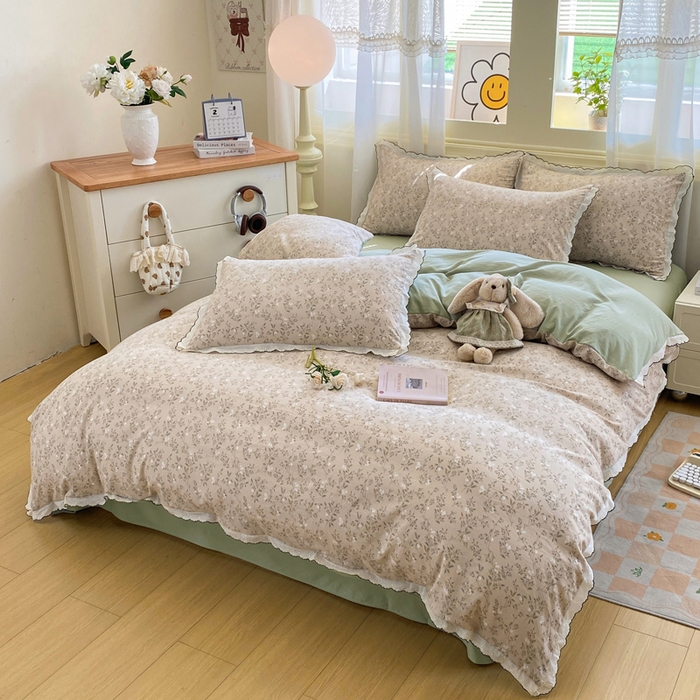 91家纺网 家纺一手货源 找家纺 豫见家纺 2026新款A类仿棉云感纱花边四件套 春风里