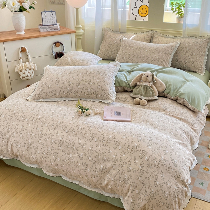 91家纺网 家纺一手货源 找家纺 豫见家纺 2026新款A类仿棉云感纱花边四件套 春风里