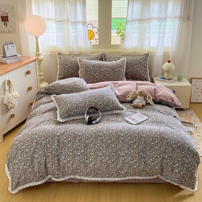 91家纺网 家纺一手货源 找家纺 豫见家纺 2026新款A类仿棉云感纱花边四件套 梵高印象