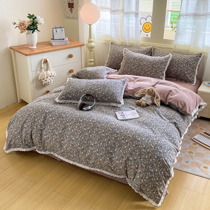 91家纺网 家纺一手货源 找家纺 豫见家纺 2026新款A类仿棉云感纱花边四件套 梵高印象