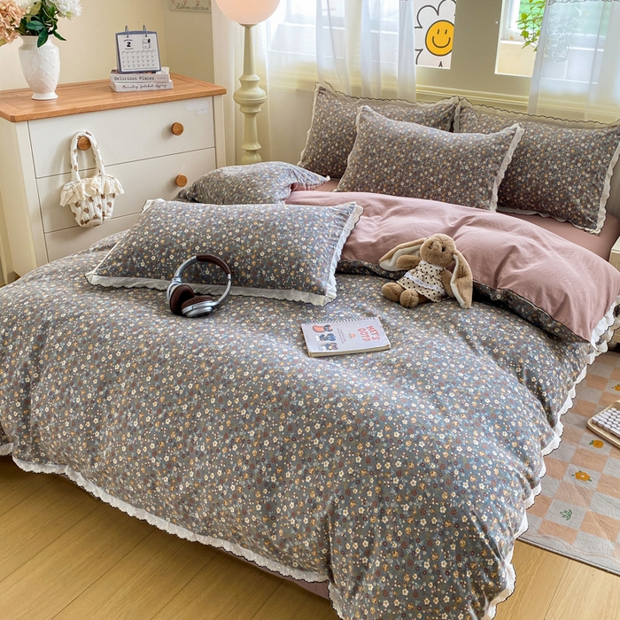 91家纺网 家纺一手货源 找家纺 豫见家纺 2026新款A类仿棉云感纱花边四件套 梵高印象