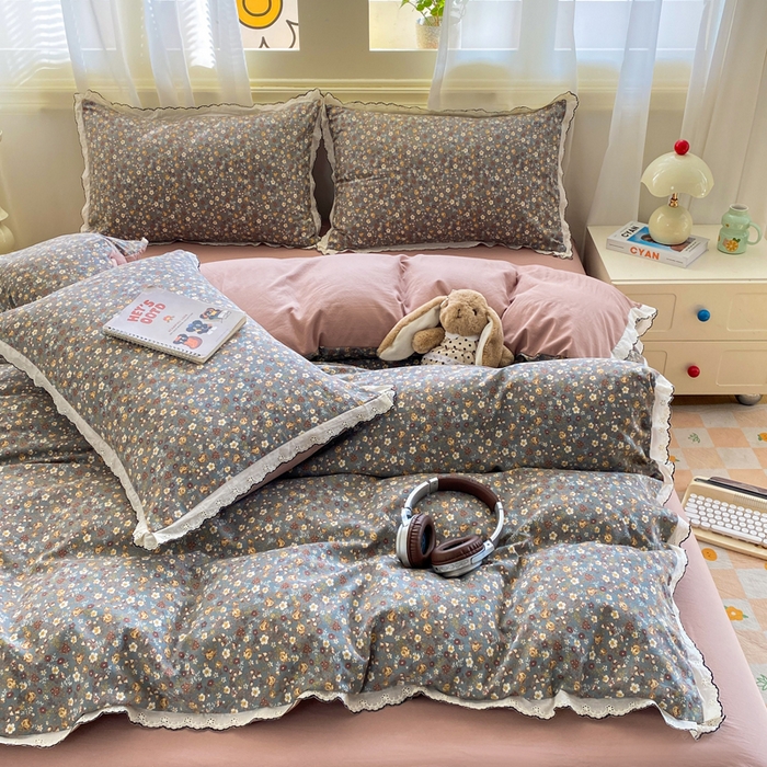 91家纺网 家纺一手货源 找家纺 豫见家纺 2026新款A类仿棉云感纱花边四件套 梵高印象