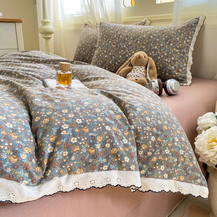 91家纺网 家纺一手货源 找家纺 豫见家纺 2026新款A类仿棉云感纱花边四件套 梵高印象