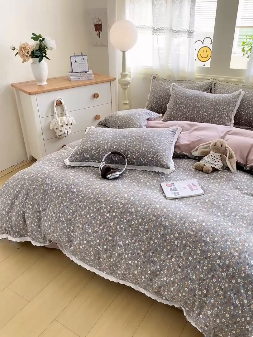 91家纺网 家纺一手货源 找家纺 豫见家纺 2026新款A类仿棉云感纱花边四件套 梵高印象