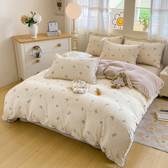 91家纺网 家纺一手货源 找家纺 豫见家纺 2026新款A类仿棉云感纱花边四件套 蝴蝶梦