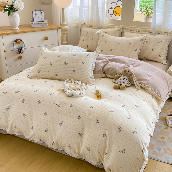 91家纺网 家纺一手货源 找家纺 豫见家纺 2026新款A类仿棉云感纱花边四件套 蝴蝶梦