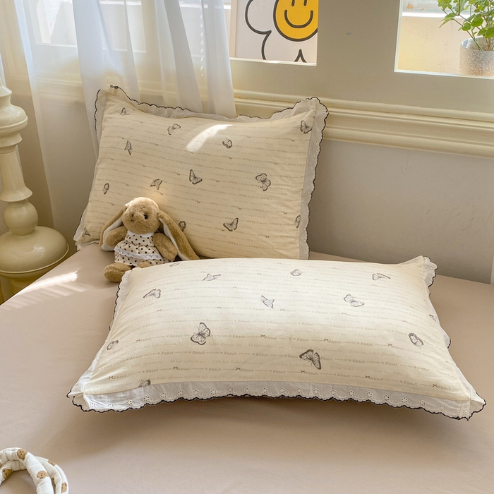 91家纺网 家纺一手货源 找家纺 豫见家纺 2026新款A类仿棉云感纱花边四件套 蝴蝶梦