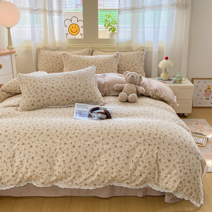 91家纺网 家纺一手货源 找家纺 豫见家纺 2026新款A类仿棉云感纱花边四件套 琥珀流光