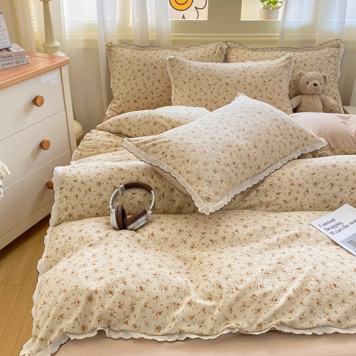 91家纺网 家纺一手货源 找家纺 豫见家纺 2026新款A类仿棉云感纱花边四件套 琥珀流光