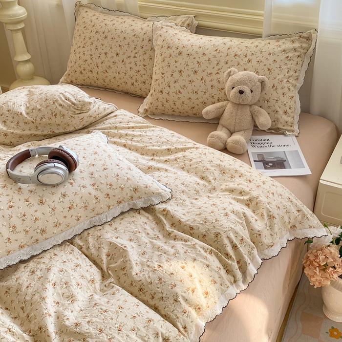 91家纺网 家纺一手货源 找家纺 豫见家纺 2026新款A类仿棉云感纱花边四件套 琥珀流光