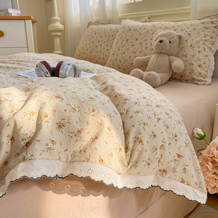 91家纺网 家纺一手货源 找家纺 豫见家纺 2026新款A类仿棉云感纱花边四件套 琥珀流光