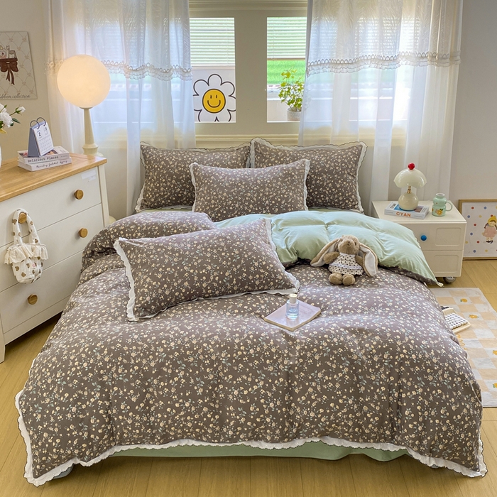 91家纺网 家纺一手货源 找家纺 豫见家纺 2026新款A类仿棉云感纱花边四件套 花漫漫