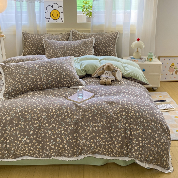 91家纺网 家纺一手货源 找家纺 豫见家纺 2026新款A类仿棉云感纱花边四件套 花漫漫