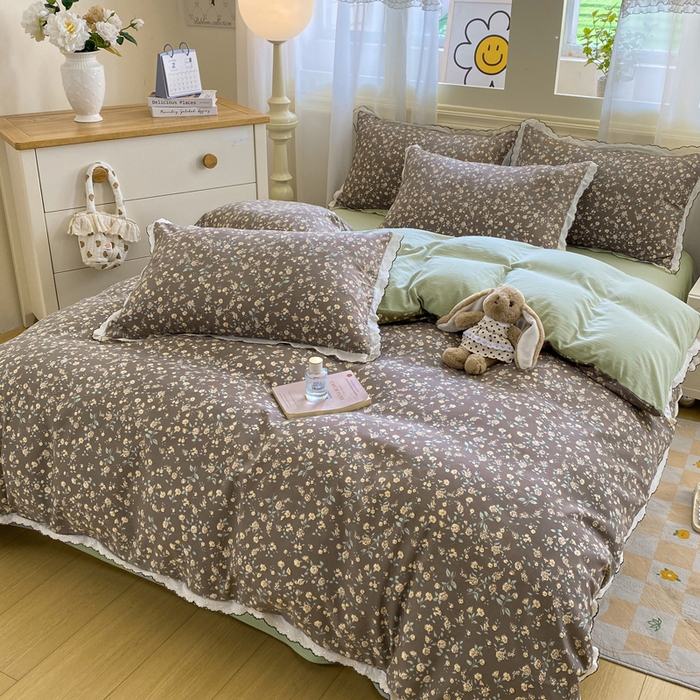 91家纺网 家纺一手货源 找家纺 豫见家纺 2026新款A类仿棉云感纱花边四件套 花漫漫