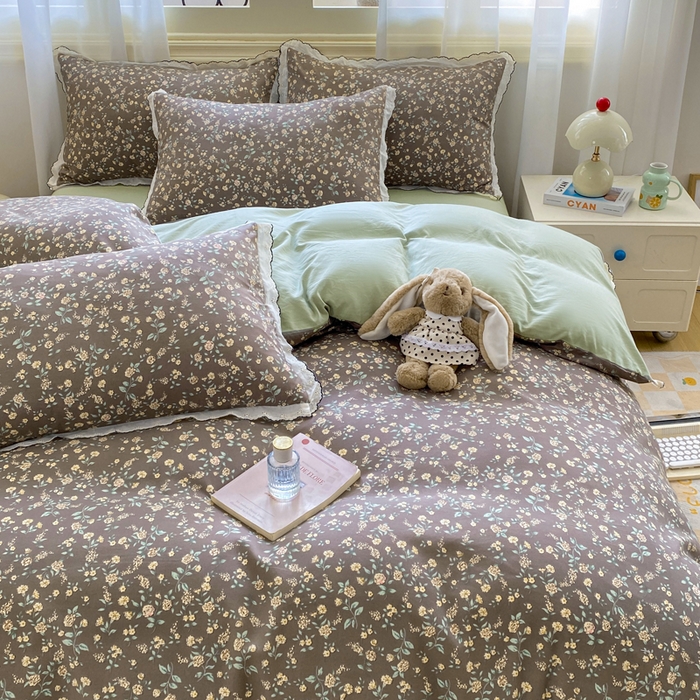 91家纺网 家纺一手货源 找家纺 豫见家纺 2026新款A类仿棉云感纱花边四件套 花漫漫