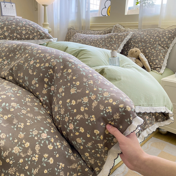 91家纺网 家纺一手货源 找家纺 豫见家纺 2026新款A类仿棉云感纱花边四件套 花漫漫