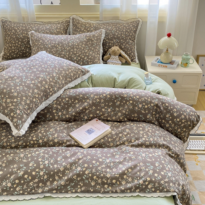 91家纺网 家纺一手货源 找家纺 豫见家纺 2026新款A类仿棉云感纱花边四件套 花漫漫