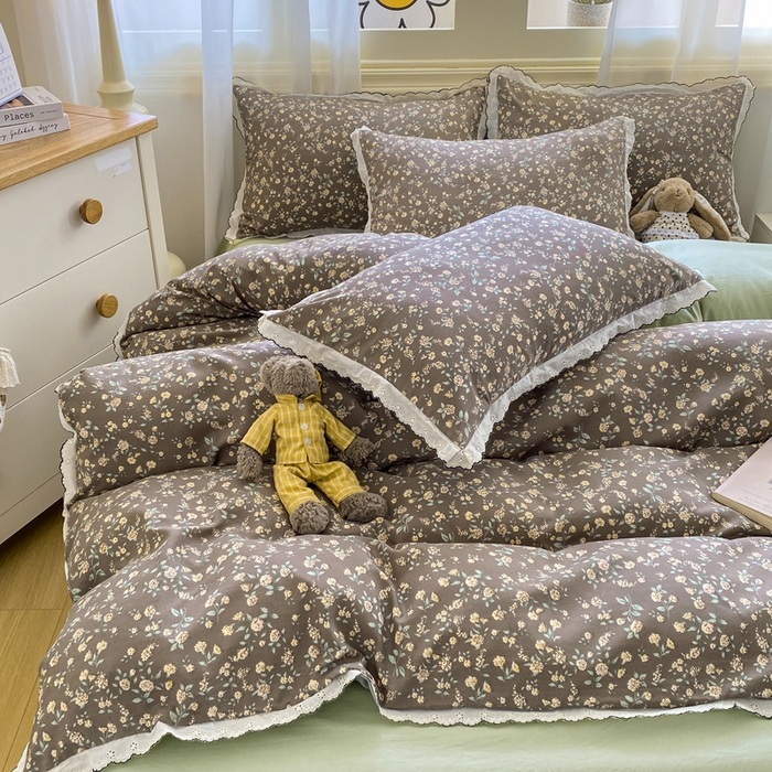 91家纺网 家纺一手货源 找家纺 豫见家纺 2026新款A类仿棉云感纱花边四件套 花漫漫