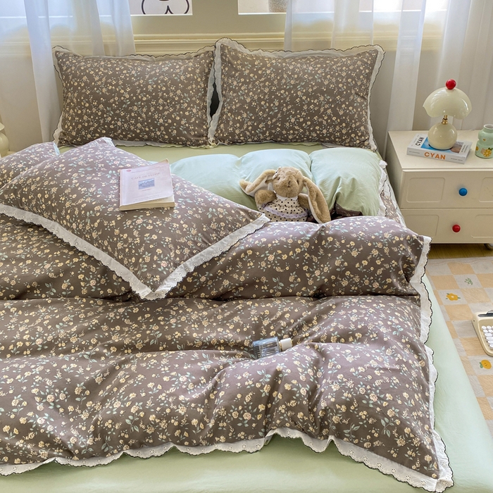 91家纺网 家纺一手货源 找家纺 豫见家纺 2026新款A类仿棉云感纱花边四件套 花漫漫