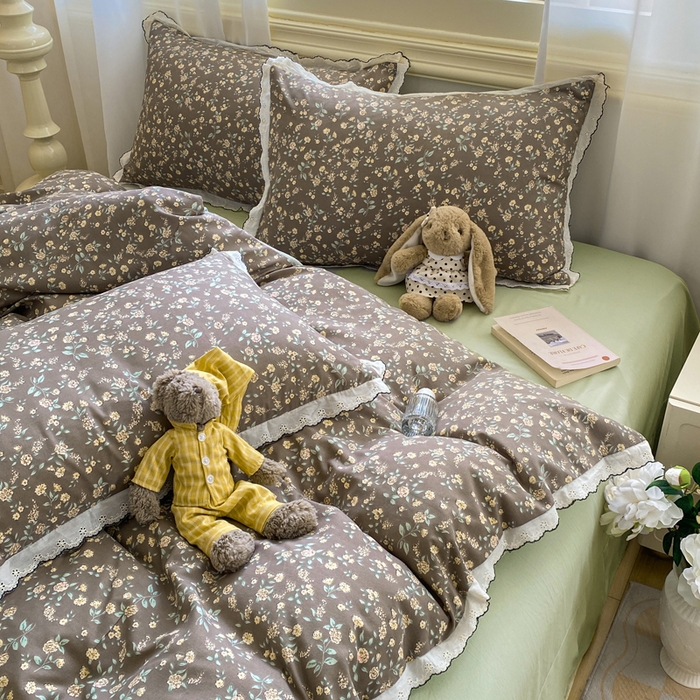 91家纺网 家纺一手货源 找家纺 豫见家纺 2026新款A类仿棉云感纱花边四件套 花漫漫