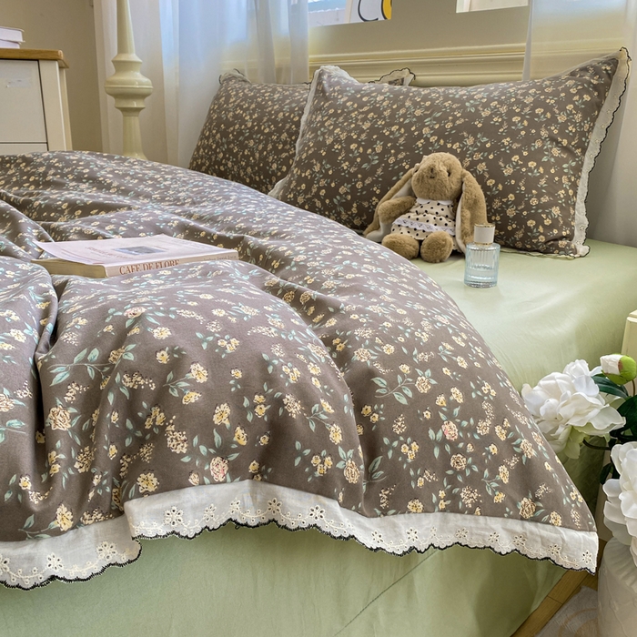 91家纺网 家纺一手货源 找家纺 豫见家纺 2026新款A类仿棉云感纱花边四件套 花漫漫