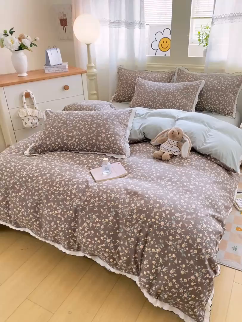 91家纺网 家纺一手货源 找家纺 豫见家纺 2026新款A类仿棉云感纱花边四件套 花漫漫