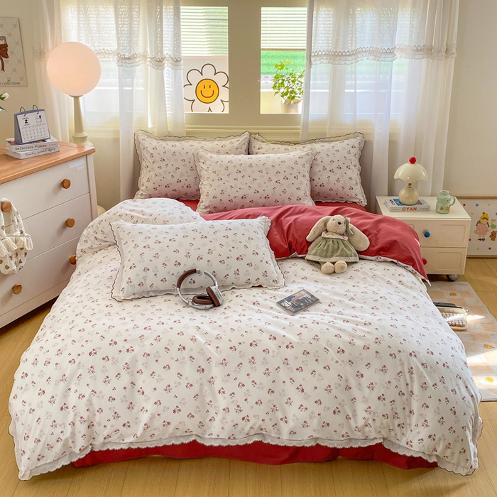 91家纺网 家纺一手货源 找家纺 豫见家纺 2026新款A类仿棉云感纱花边四件套 花影如梦