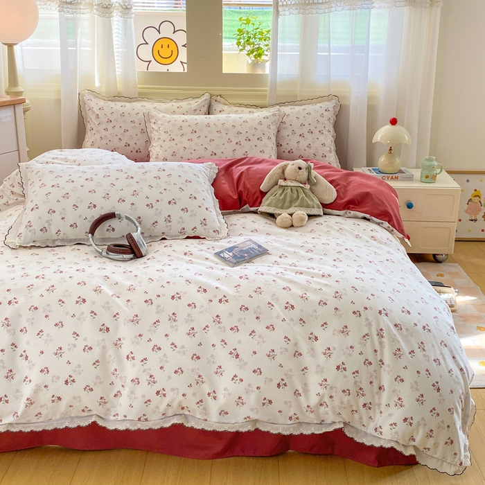 91家纺网 家纺一手货源 找家纺 豫见家纺 2026新款A类仿棉云感纱花边四件套 花影如梦