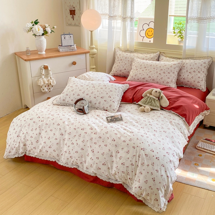 91家纺网 家纺一手货源 找家纺 豫见家纺 2026新款A类仿棉云感纱花边四件套 花影如梦