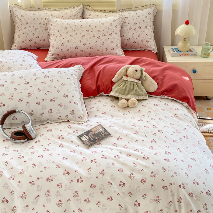 91家纺网 家纺一手货源 找家纺 豫见家纺 2026新款A类仿棉云感纱花边四件套 花影如梦