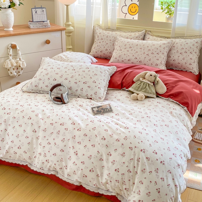 91家纺网 家纺一手货源 找家纺 豫见家纺 2026新款A类仿棉云感纱花边四件套 花影如梦