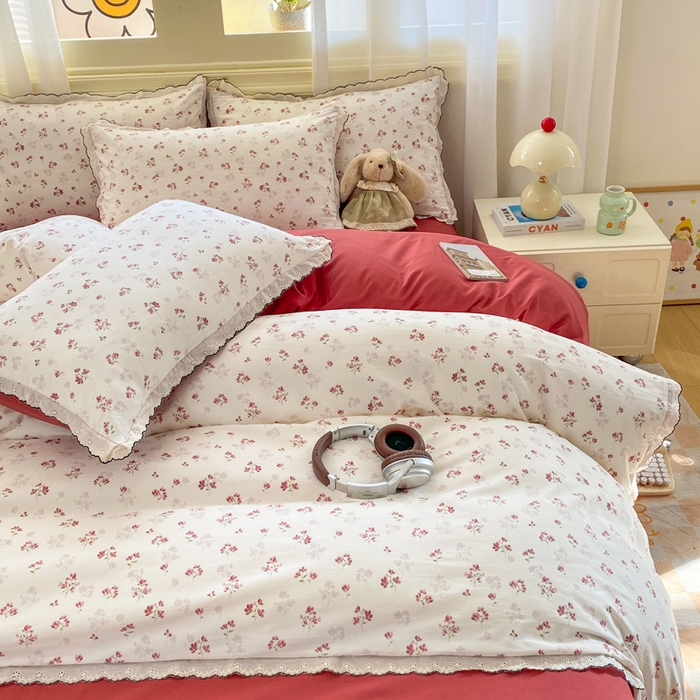 91家纺网 家纺一手货源 找家纺 豫见家纺 2026新款A类仿棉云感纱花边四件套 花影如梦