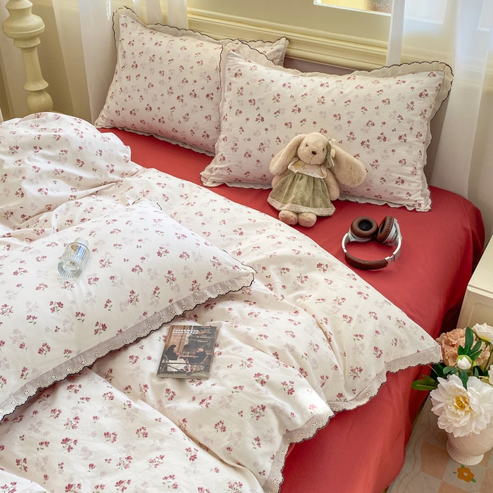 91家纺网 家纺一手货源 找家纺 豫见家纺 2026新款A类仿棉云感纱花边四件套 花影如梦