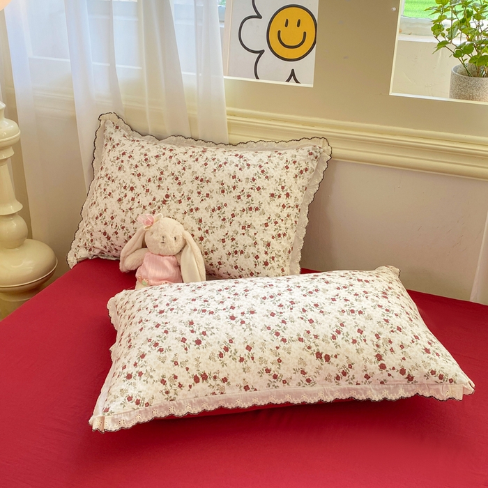 91家纺网 家纺一手货源 找家纺 豫见家纺 2026新款A类仿棉云感纱花边四件套 浪漫蔷薇